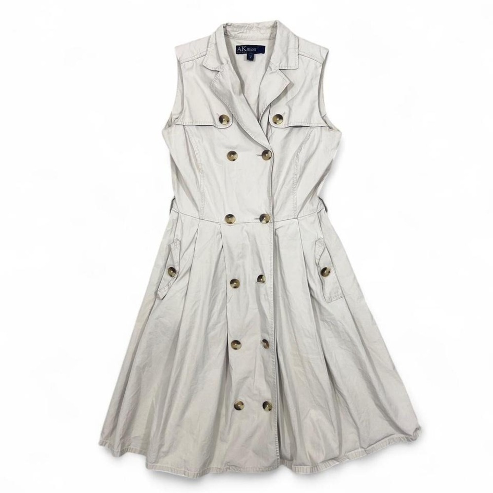 Vintage Anne Klein Tan Trench Shirt Dress Tailored Women's 6 Sleeveless A Line